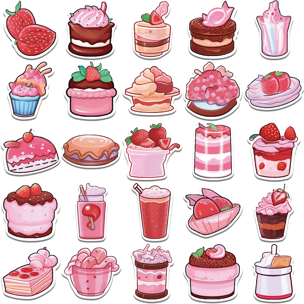 Set 50 Sticker Cake PVC Chống Thấm Nước Trang Trí Điện Thoại , Laptop , Vali , Bình Nước v.v..