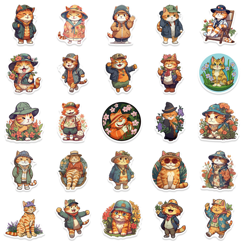 Set 50 Sticker Orange Cat PVC Chống Thấm Nước , Trang Trí Điện Thoại , Laptop , Vali , Bình Nước v.v..