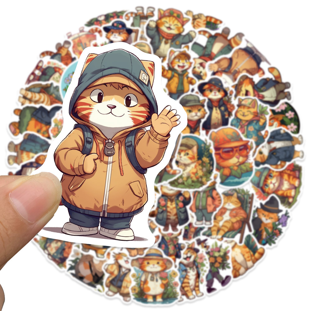 Set 50 Sticker Orange Cat PVC Chống Thấm Nước , Trang Trí Điện Thoại , Laptop , Vali , Bình Nước v.v..