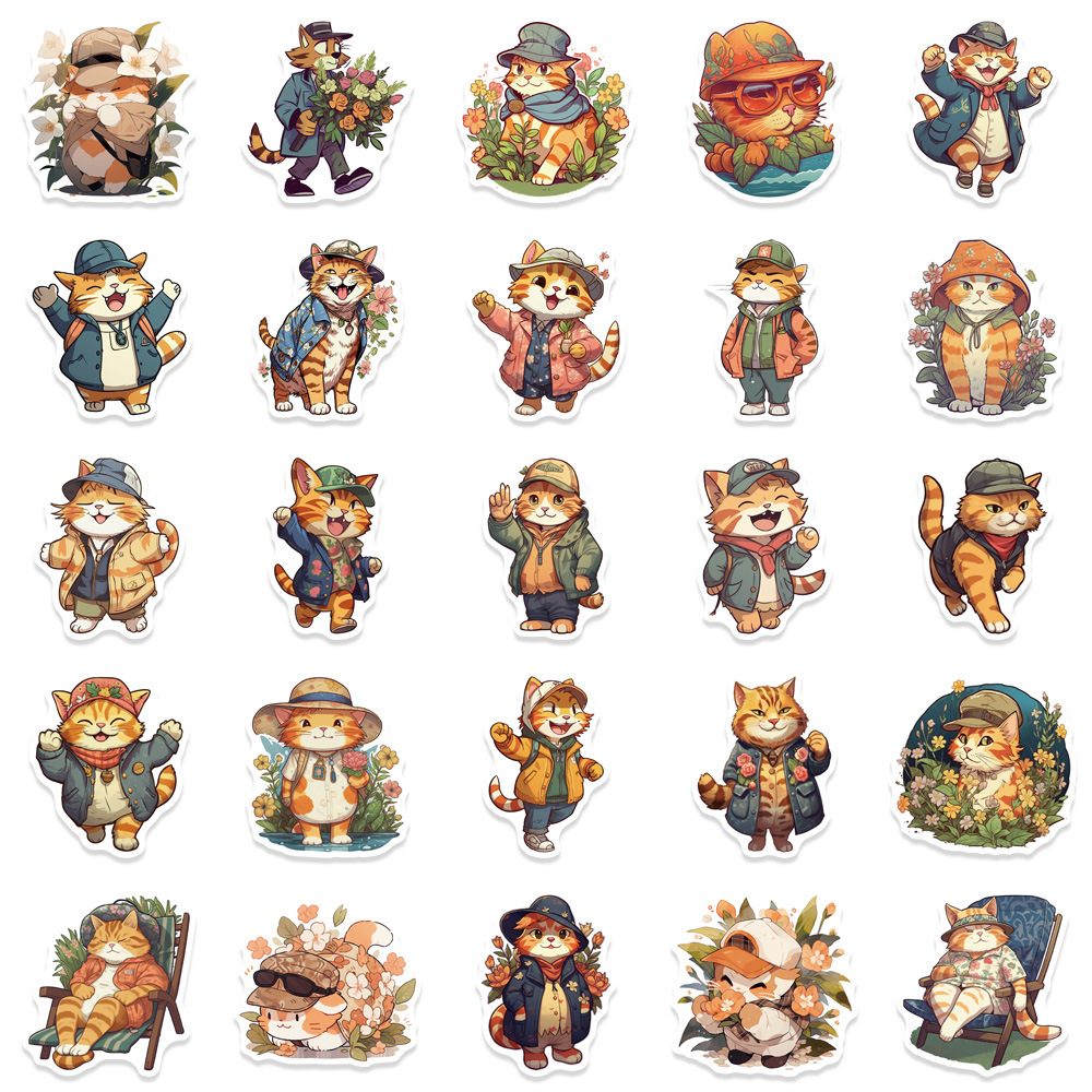 Set 50 Sticker Orange Cat PVC Chống Thấm Nước , Trang Trí Điện Thoại , Laptop , Vali , Bình Nước v.v..