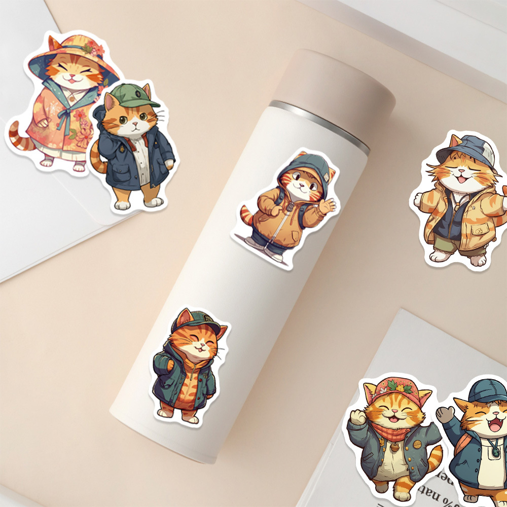 Set 50 Sticker Orange Cat PVC Chống Thấm Nước , Trang Trí Điện Thoại , Laptop , Vali , Bình Nước v.v..