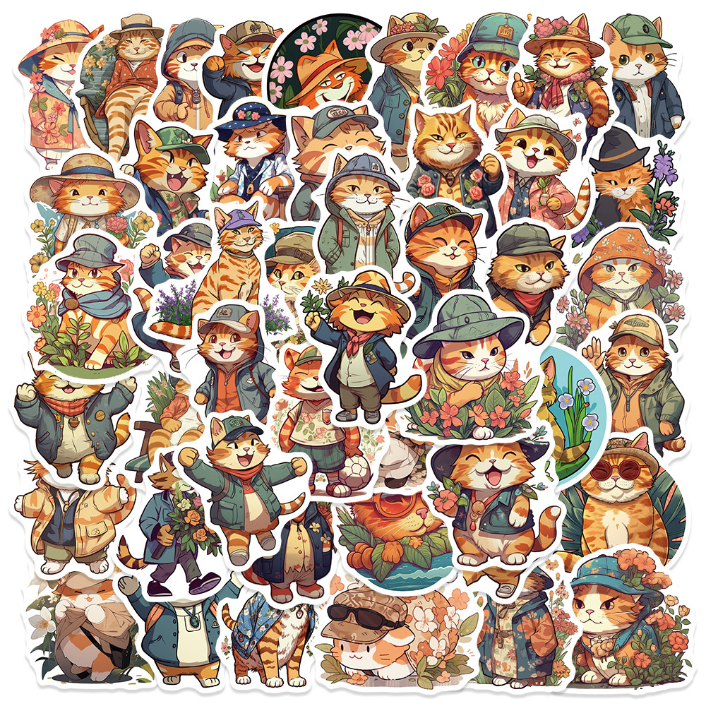 Set 50 Sticker Orange Cat PVC Chống Thấm Nước , Trang Trí Điện Thoại , Laptop , Vali , Bình Nước v.v..
