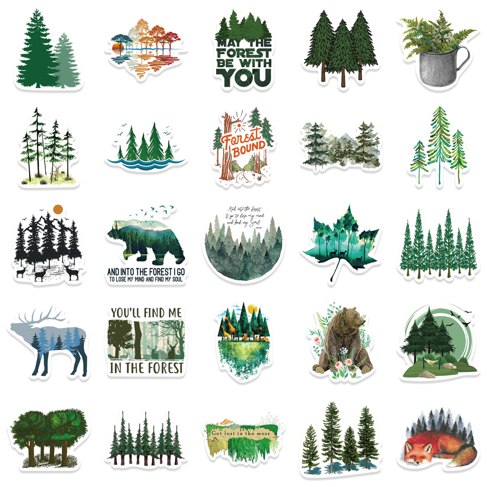 Set 50 Sticker Forest PVC Chống Thấm Nước Trang Trí Vali , Điện Thoại , Laptop , Bình Nước v.v..
