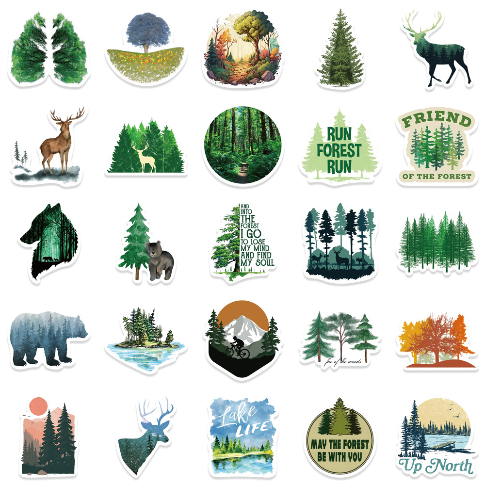 Set 50 Sticker Forest PVC Chống Thấm Nước Trang Trí Vali , Điện Thoại , Laptop , Bình Nước v.v..