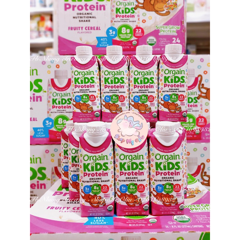 [NGUYÊN THÙNG 24 HỘP] Sữa Orgain Protein Kids hữu cơ dinh dưỡng ngũ cốc trái cây cho bé (237ml x 24)