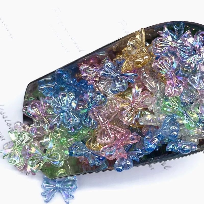 Hạt nhựa acrylic hình nơ xỏ lỗ 2 đầu, nhiều màu ánh hologram