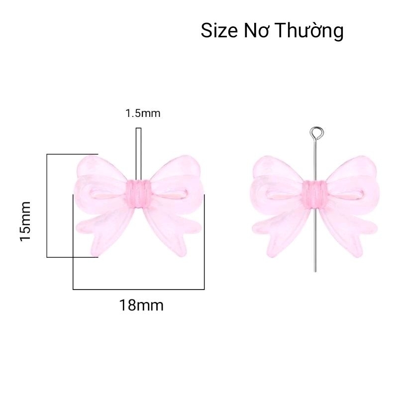 Hạt nhựa acrylic hình nơ xỏ lỗ 2 đầu, nhiều màu ánh hologram