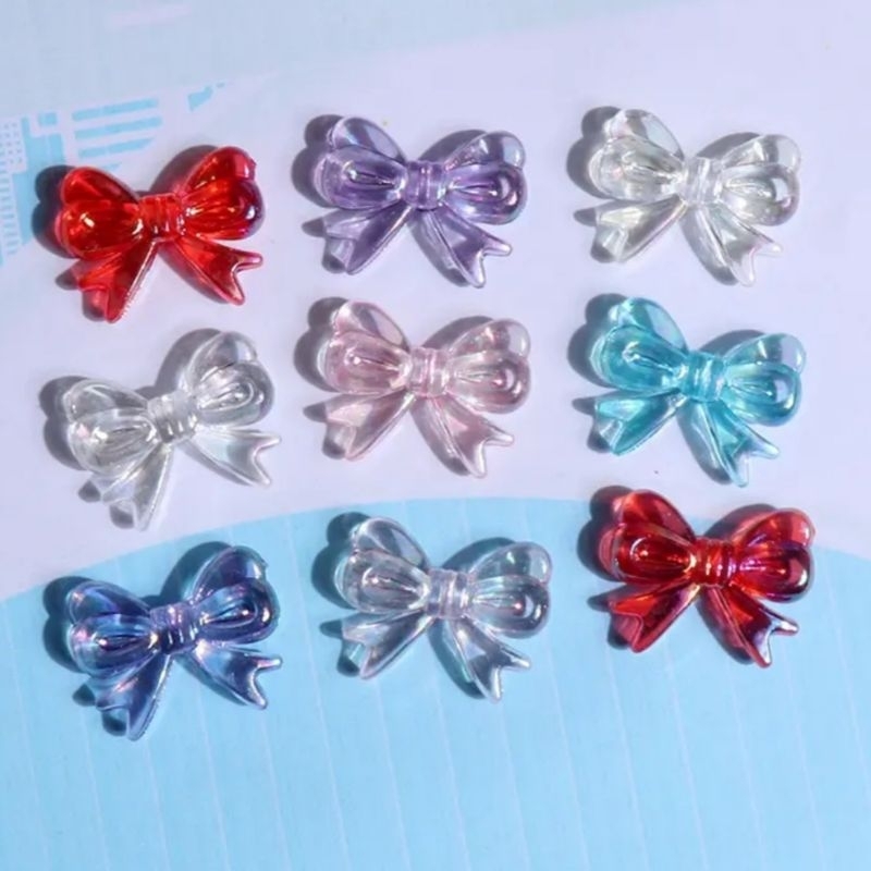 Hạt nhựa acrylic hình nơ xỏ lỗ 2 đầu, nhiều màu ánh hologram