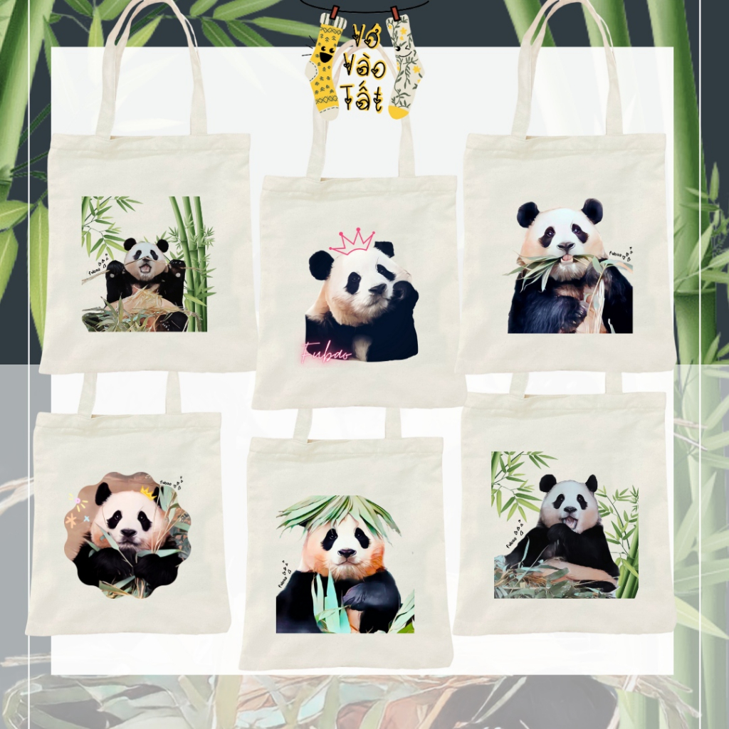 TÚI CANVAS GẤU TRÚC PHÚC BẢO HOA HOA MANH LAN - FUBAO HUAHUA MENGLAN PANDA