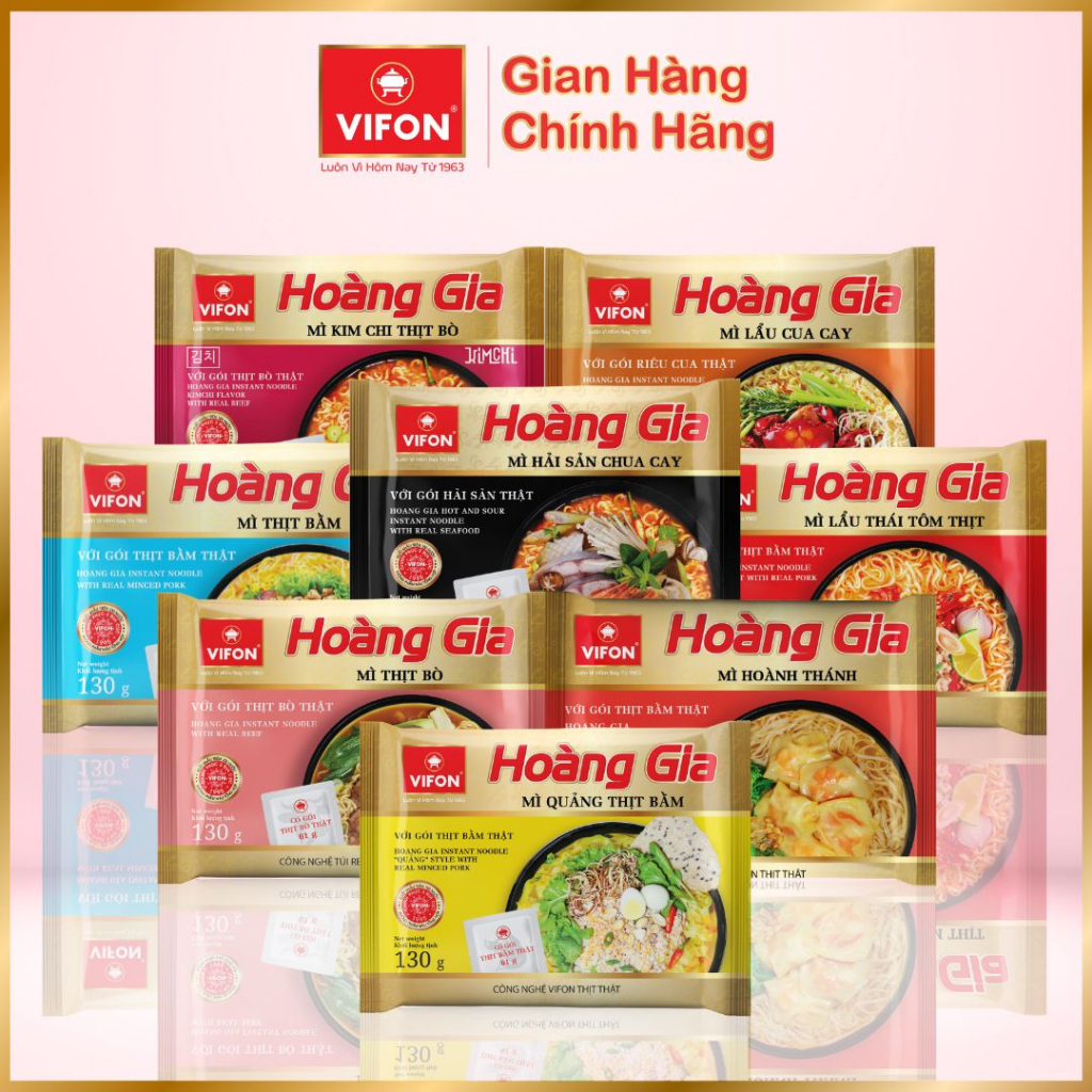 Set 3 gói VIFON Mì Hoàng gia  Thịt bằm/Lẩu cua/Thịt bò/Kim chi/Lẩu thái/Hải sản/Hoành thánh/Mì quảng thịt bằm