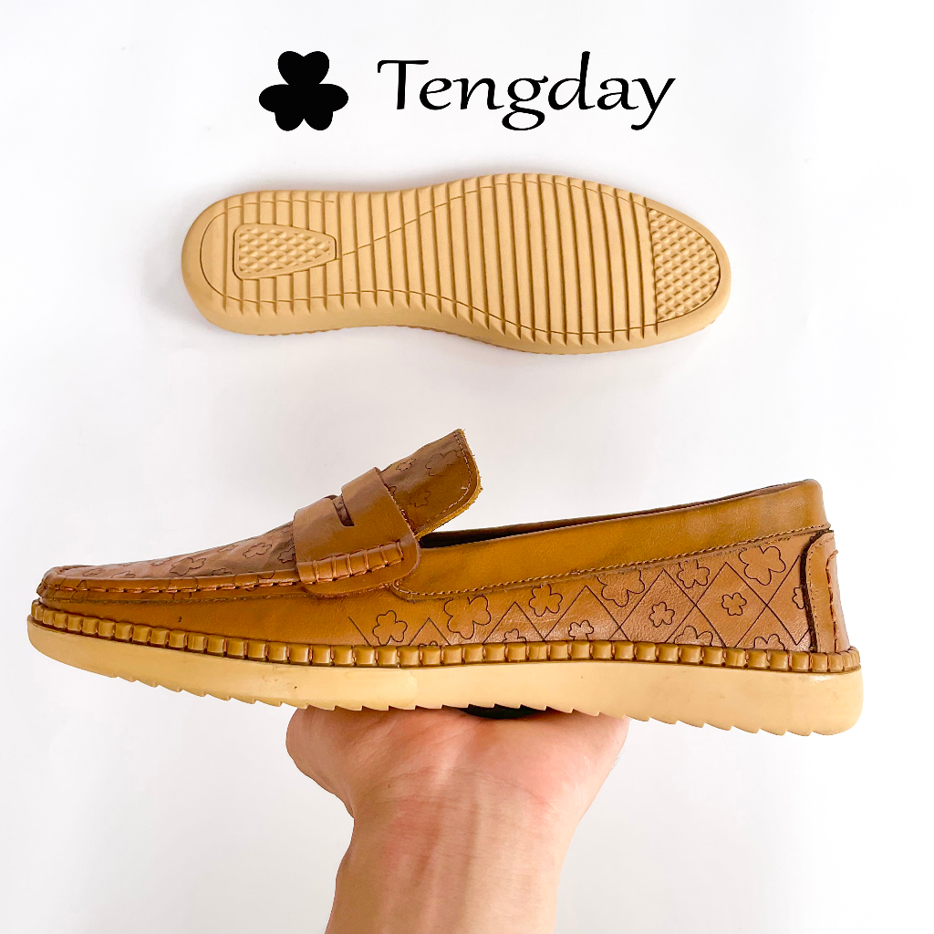 Giày Lười Nam Thời Trang, Da Bò Thật Hoa Văn Đế Cao Su. Tengday Vietnam - Màu đen, nâu, vàng