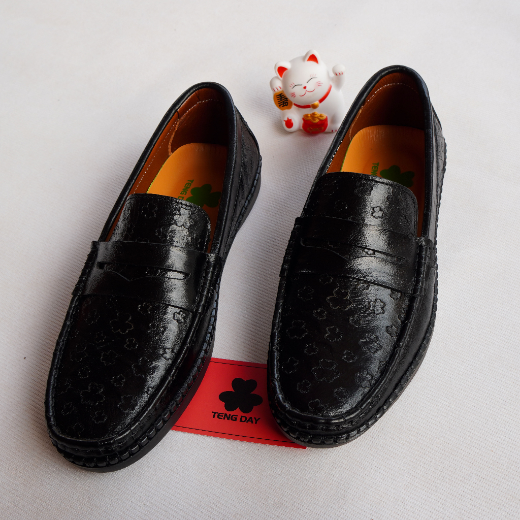 Giày Lười Nam Thời Trang, Da Bò Thật Hoa Văn Đế Cao Su. Tengday Vietnam - Màu đen, nâu, vàng