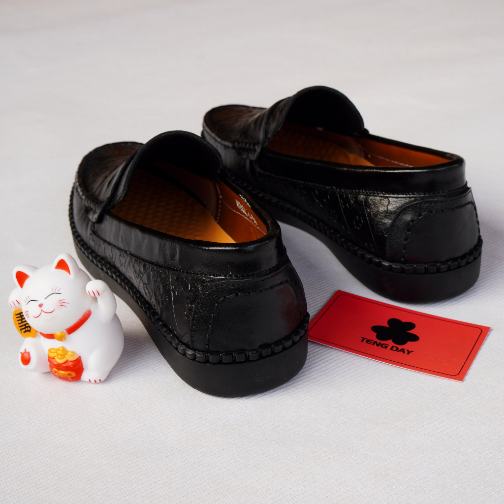 Giày Lười Nam Thời Trang, Da Bò Thật Hoa Văn Đế Cao Su. Tengday Vietnam - Màu đen, nâu, vàng