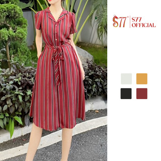 Đầm kẻ cổ đai eo nơ eo công sở thanh lịch thời trang cao cấp S77.Sp005190