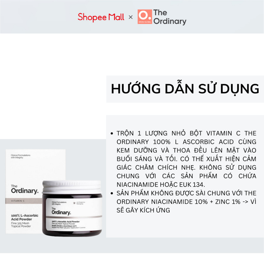 Bột Vitamin C Sáng Da Mờ Thâm The Ordinary 100% L - Ascorbic Acid Powder 20 Gram.