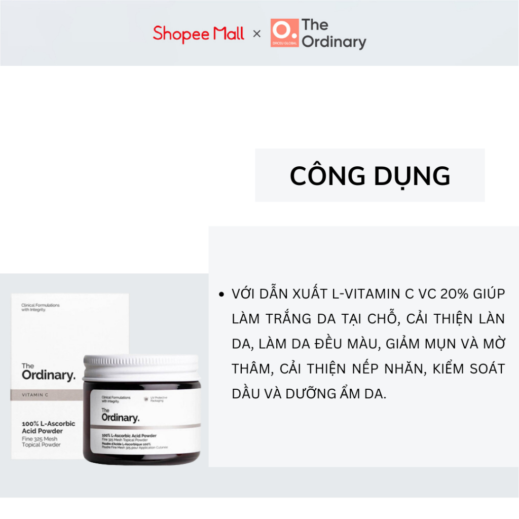 Bột Vitamin C Sáng Da Mờ Thâm The Ordinary 100% L - Ascorbic Acid Powder 20 Gram.
