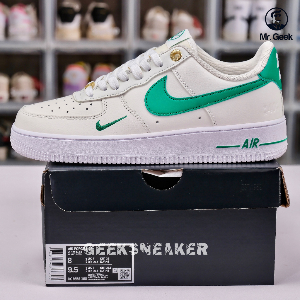 Giày Sneaker Cổ Thấp Nk Air Force 1 Low '07 LV8 40th Anniversary Sail Malachite - Swoosh Green