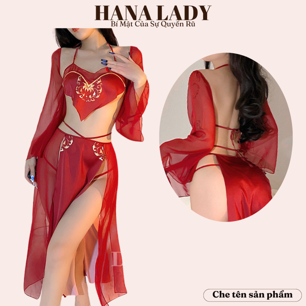 Đồ ngủ cosplay yếm xẻ tà tay rời quyến rũ, Đầm ngủ cổ trang hóa thân vương phi sexy gợi cảm CP296