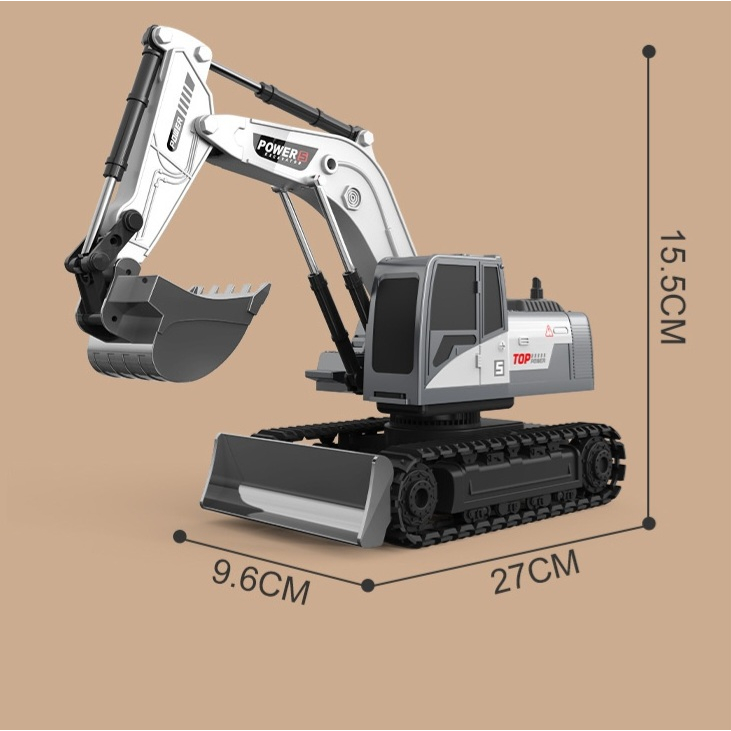 Máy xúc điều khiển từ xa gầu thép pin sạc, Đồ chơi xe xúc cát cho bé