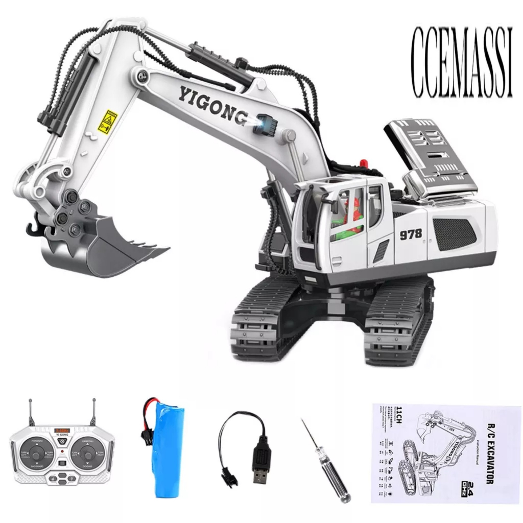 Máy xúc điều khiển từ xa gầu thép pin sạc, Đồ chơi xe xúc cát cho bé