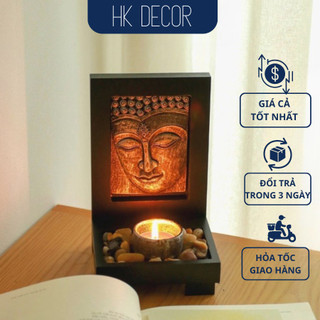 Hộp nến phù điêu diện phật kèm cốc nến & đá chất liệu composite