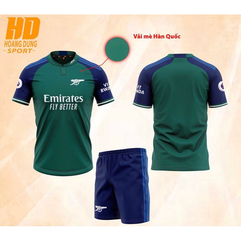 Quần áo bóng đá ARSENAL bản sân khách màu xanh rêu vải mè cao cấp mùa giải 2023-2024