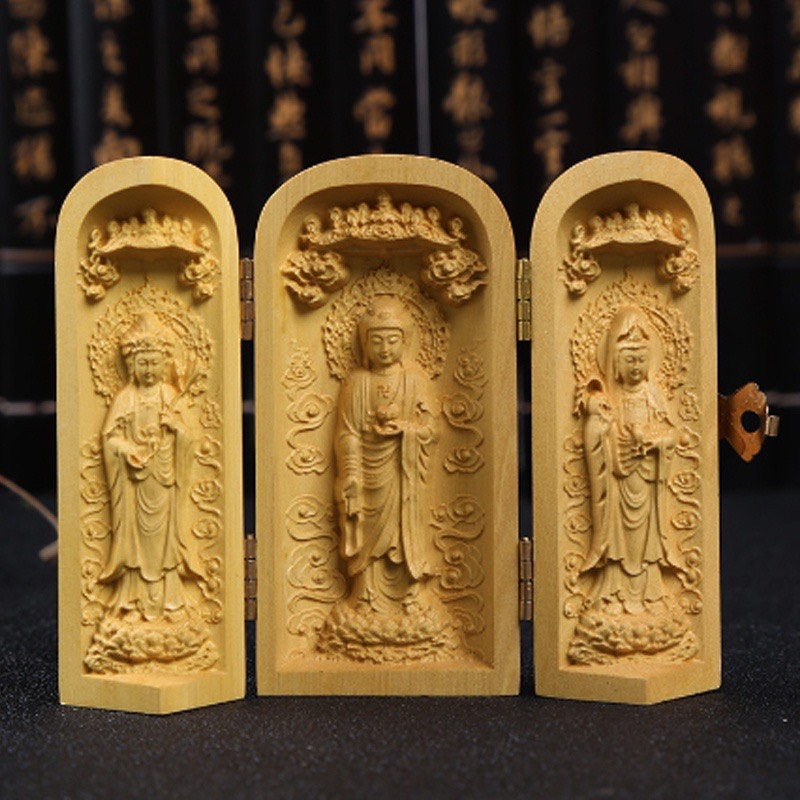 Tượng Phật Gỗ Tây Phương Tam Thánh Chạm Gỗ