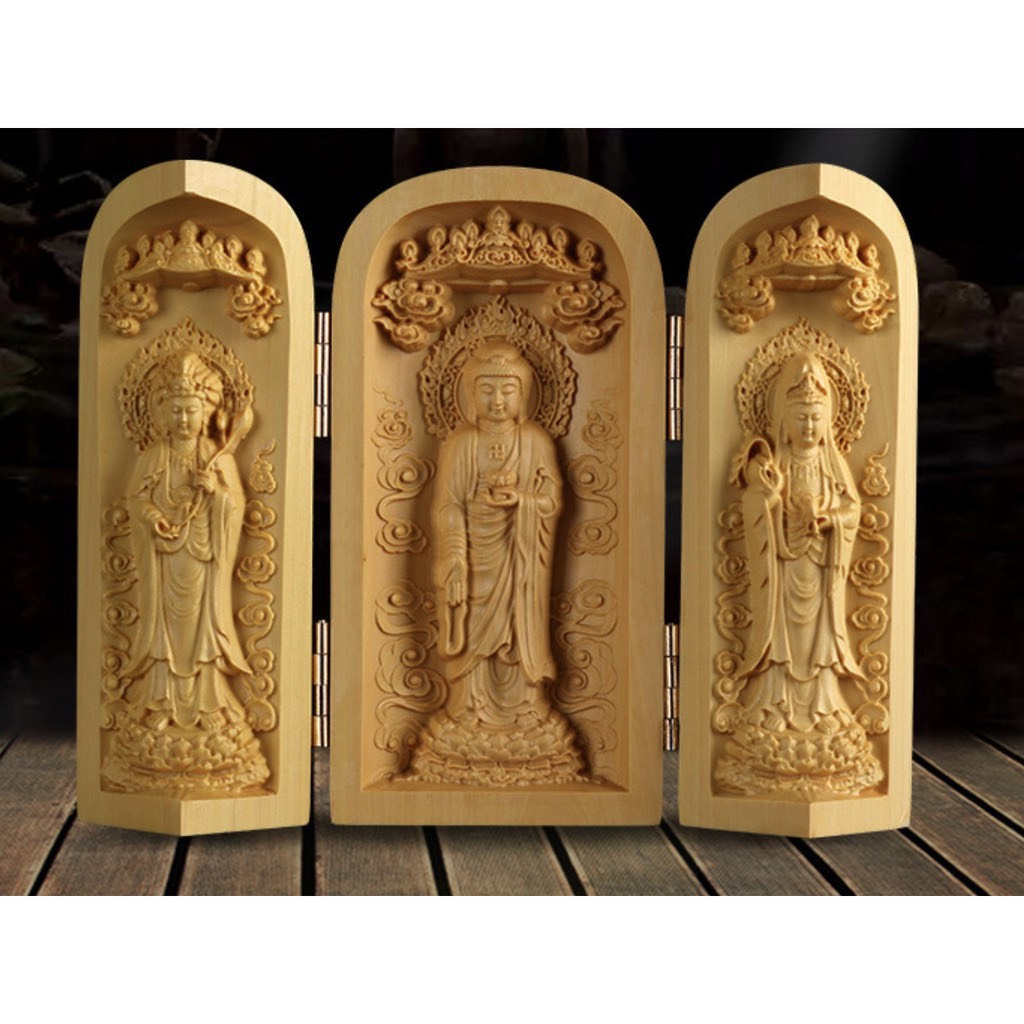 Tượng Phật Gỗ Tây Phương Tam Thánh Chạm Gỗ