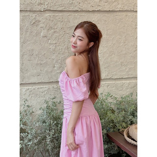 SAP-Đầm tay phồng linen xếp ly