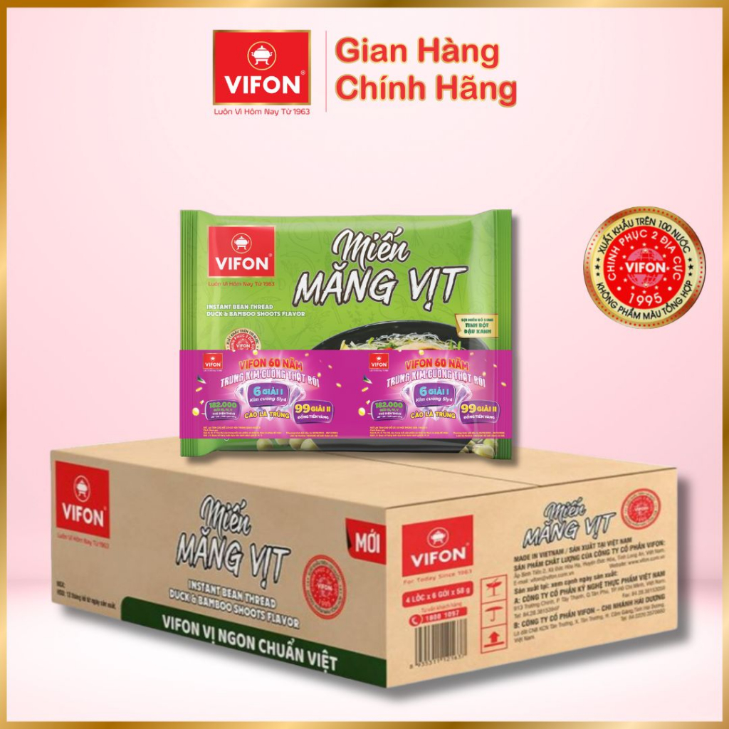 Thùng 24 gói Miến Lẩu Thái/ Miến Măng Vịt/ Miến Sườn Heo VIFON 58g / Gói