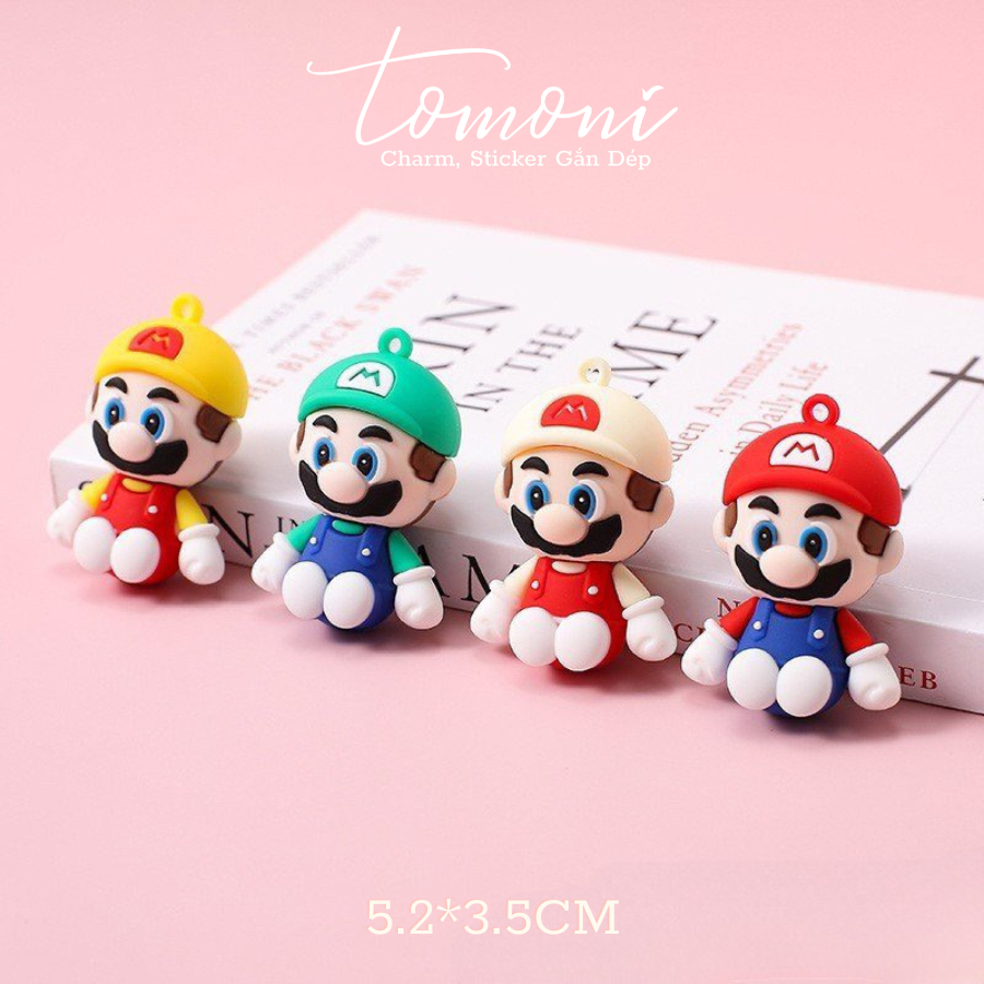 Sticker Cute, Charm Trang Trí Giày Dép PVC Size Lớn 5.2x3,5cm Hình Mario Nhiều Màu Sắc