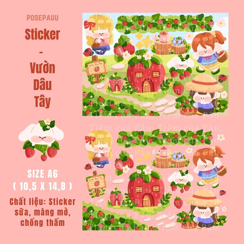 sticker tự thiết kế | chủ đề nông trại | vườn dâu tây, trang trí sổ tay, nhật ký, dán mũ bảo hiểm, quà tặng