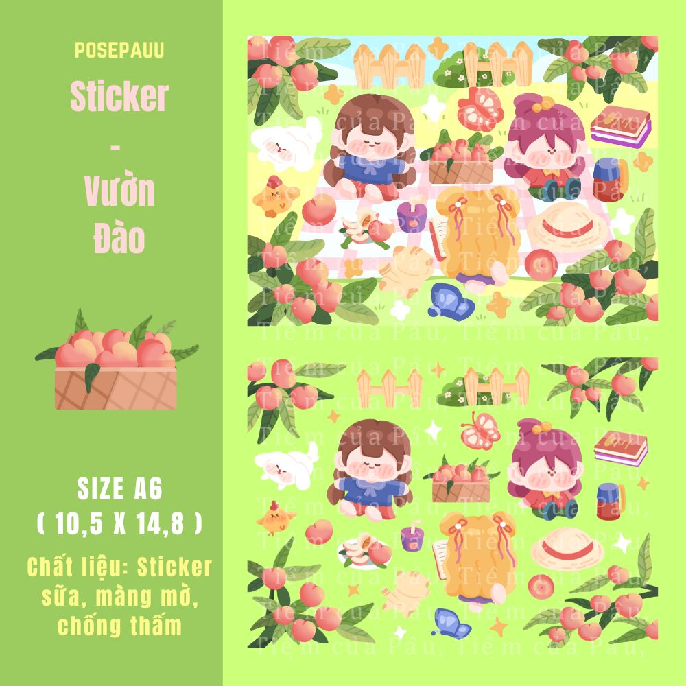sticker tự thiết kế | chủ đề nông trại | vườn đào, trang trí sổ tay, nhật ký, dán mũ bảo hiểm, quà tặng
