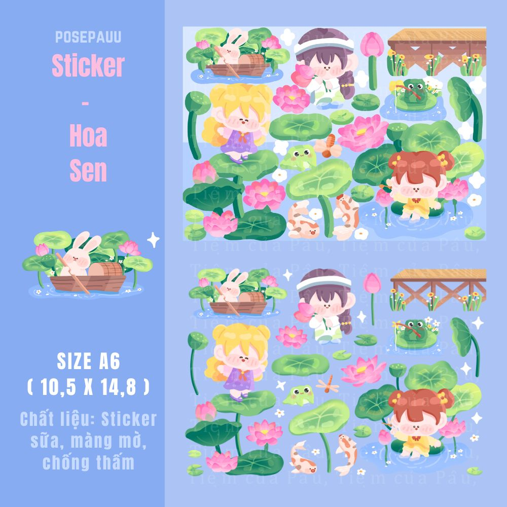 sticker tự thiết kế | chủ đề các loài hoa | hoa sen, trang trí sổ tay, nhật ký, dán mũ bảo hiểm, quà tặng