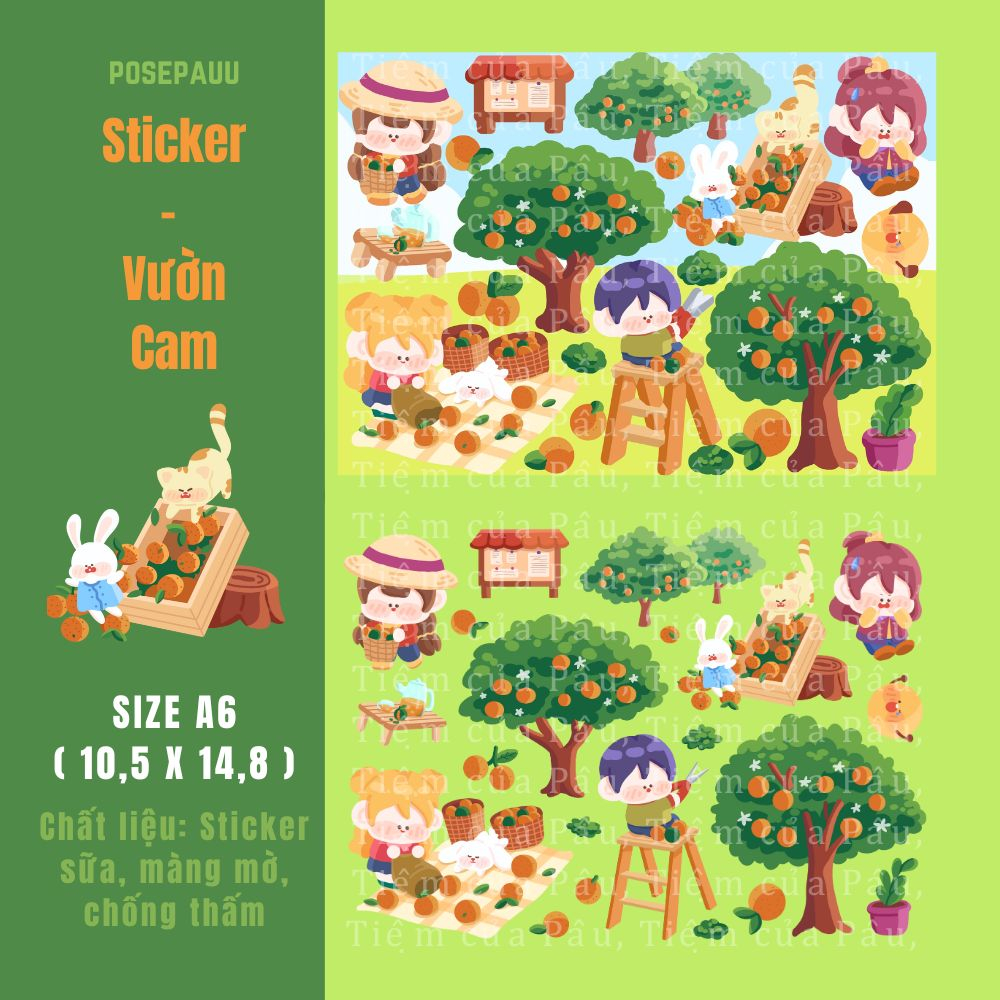 sticker tự thiết kế | chủ đề nông trại | vườn cam, trang trí sổ tay, nhật ký, dán mũ bảo hiểm, quà tặng