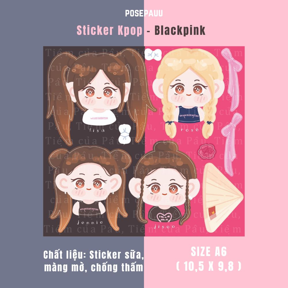 sticker tự thiết kế | chủ đề kpop | blackpink, jisoo, rosé, jennie, lisa, trang trí sổ tay, nhật ký, dán mũ bảo hiểm