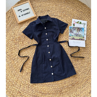 Đầm denim basic đính nút Anna - Tissu