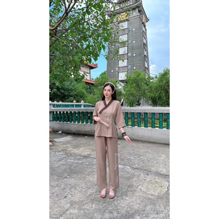 Bộ Lam Đi Chùa nhật thêu sen {mẫu mới}