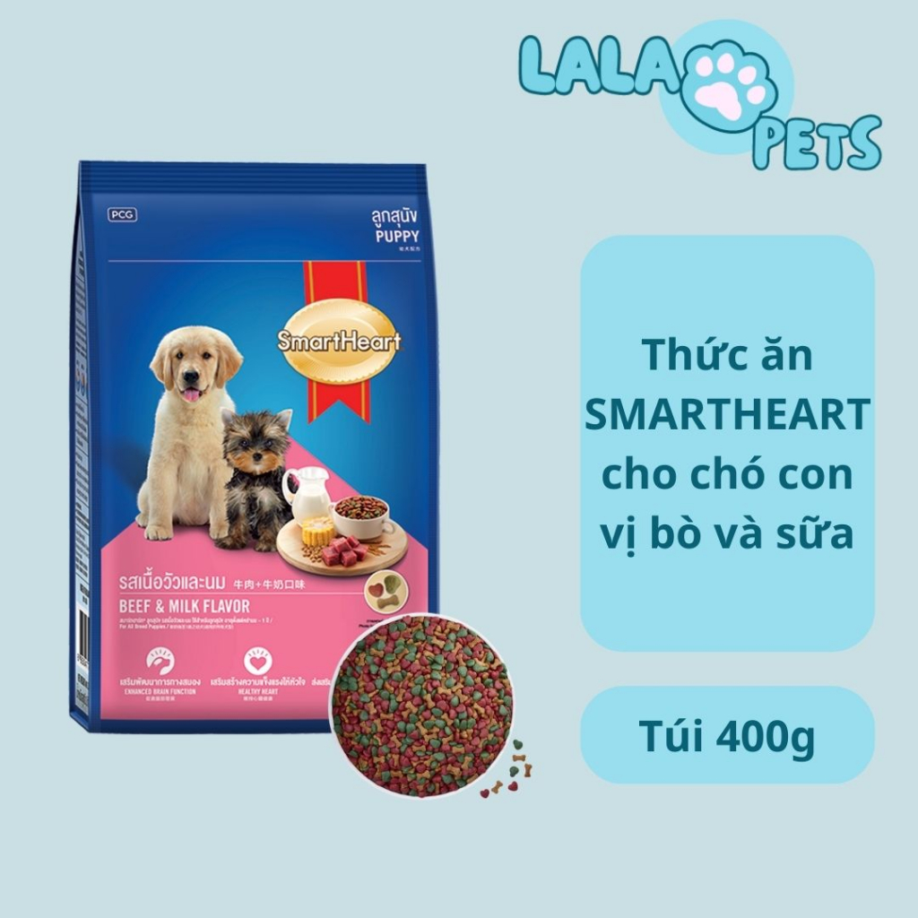 Thức ăn SMARTHEART dành cho chó con vị bò và sữa