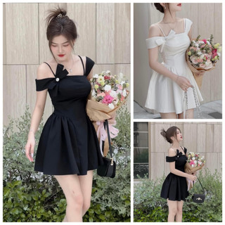 Đầm Váy Nữ Xếp Ly Xòe Chữ A Đính Nơ Ngực Xinh Xắn Phong Cách Nữ Nhẹ Nhàng Thích Hợp Diện Đi Chơi, Dự Tiệc Hoặc Hẹn Hò