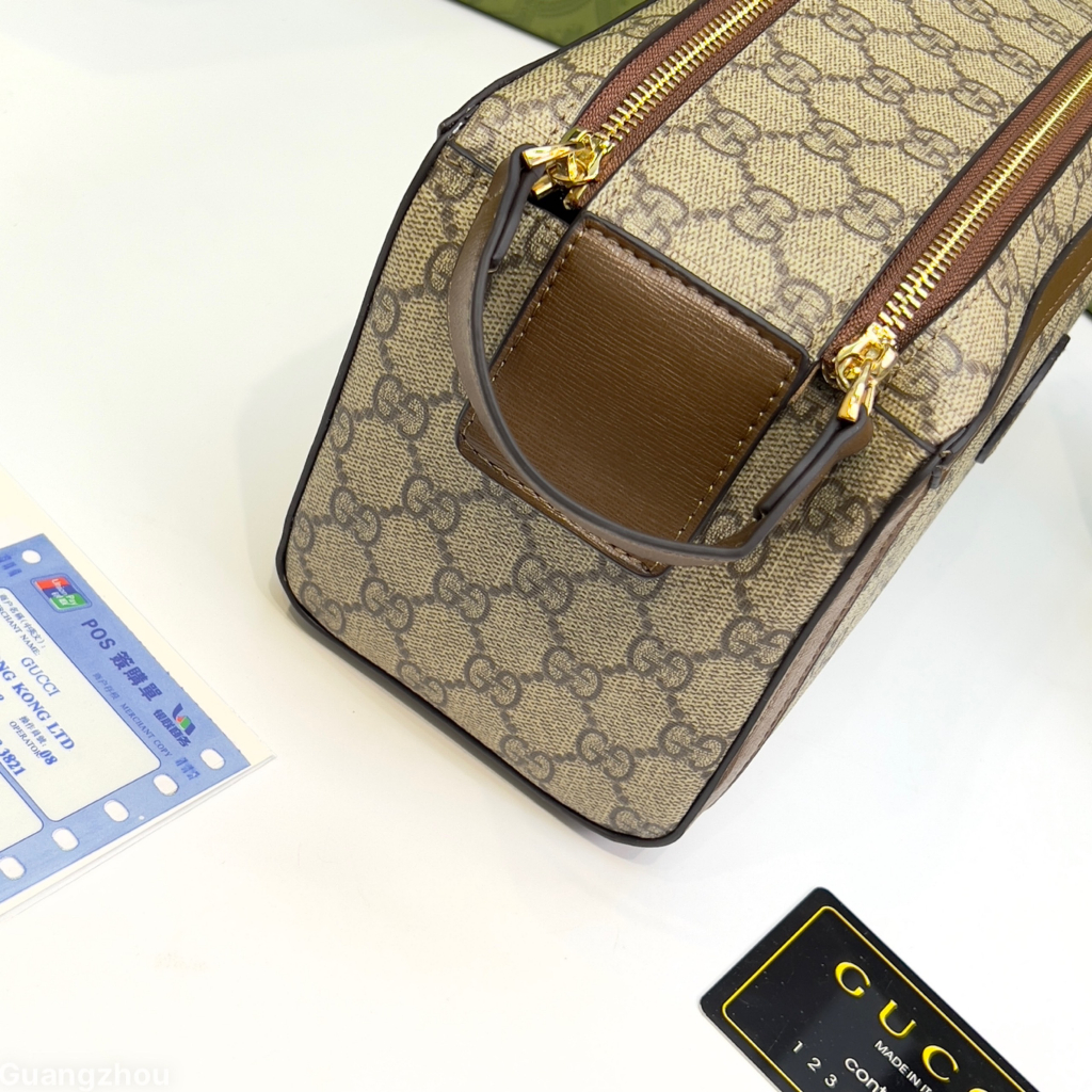 Túi hộp Clutch Gucci 2 khóa tag da nâu họa tiết monogram LA on web fullbox bill thẻ