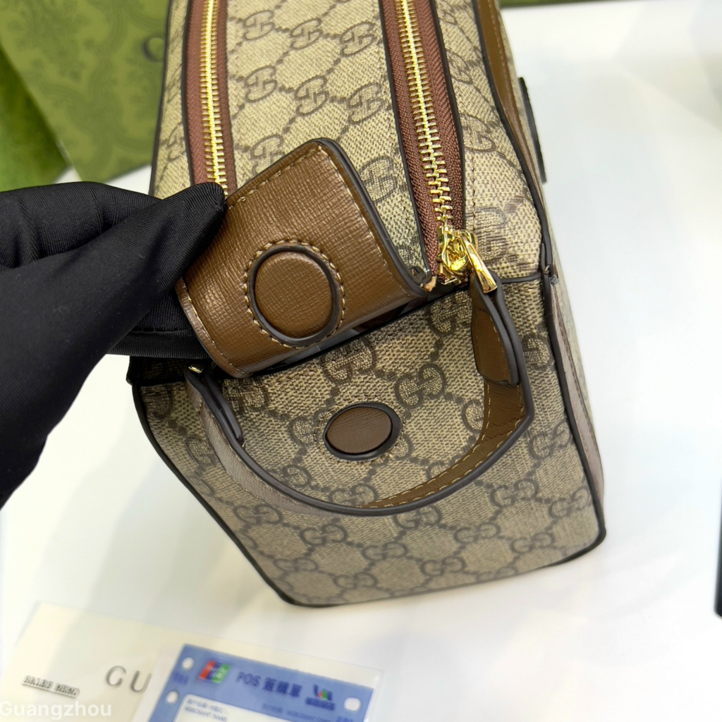 Túi hộp Clutch Gucci 2 khóa tag da nâu họa tiết monogram LA on web fullbox bill thẻ