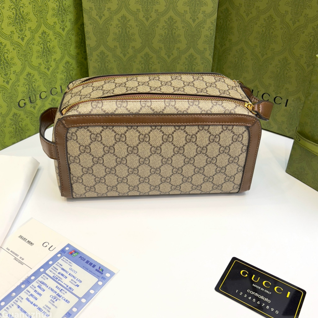 Túi hộp Clutch Gucci 2 khóa tag da nâu họa tiết monogram LA on web fullbox bill thẻ