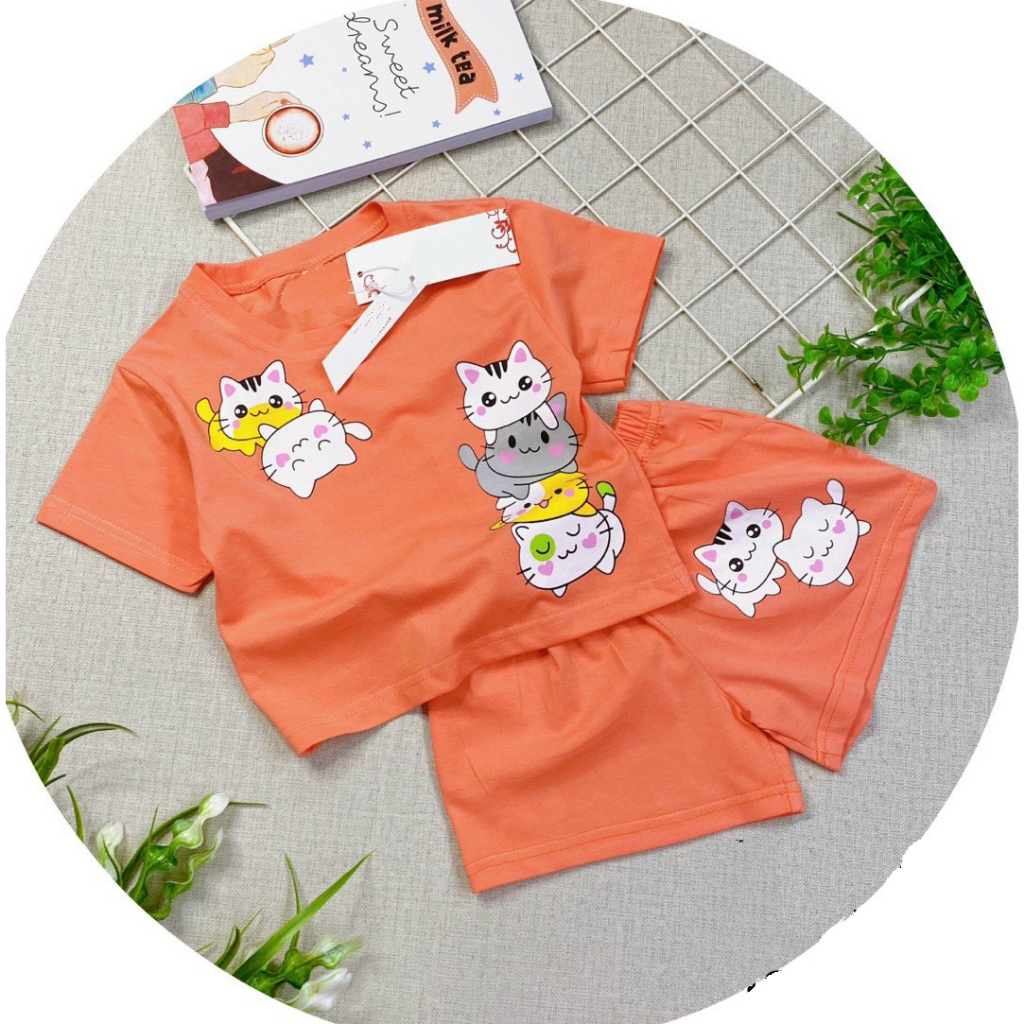 Bộ đồ bé gái-mẫu CAT BABY DUI07 chất vải mát thấm hút mồ hôi-mã DUI07