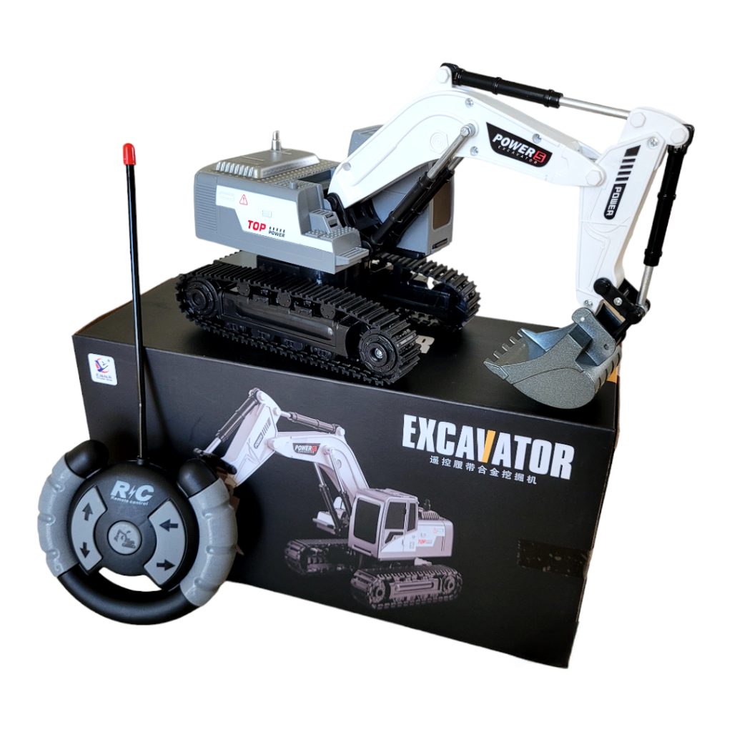 Máy xúc điều khiển từ xa gầu thép pin sạc, Đồ chơi xe xúc cát cho bé