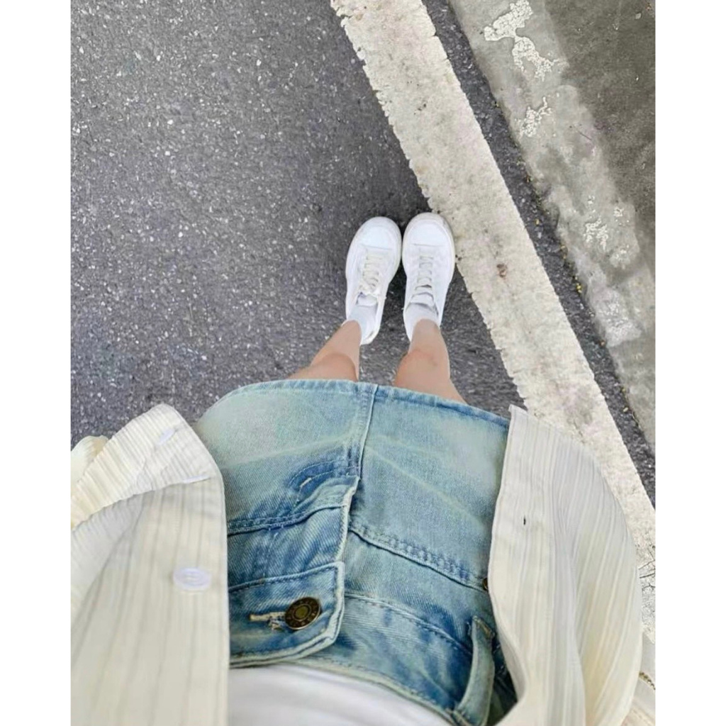 SET 3 MÓN SƠ MI JEAN: ÁO SƠ MI ĐŨI NHÚN TAY PHỒNG + ÁO LÓT TRONG + CHÂN VÁY JEAN