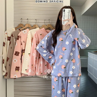 Bộ đồ ngủ dài domino chất liệu nỉ bông siêu cute
