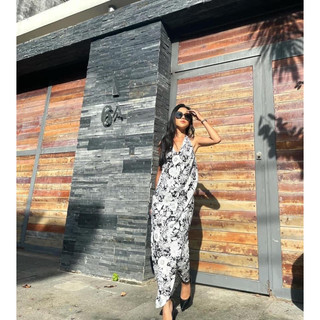 Thanh lý pass áo đầm váy slip dress local brand Saang authentic chính hãng đi tiệc không nhăn họa tiết hở lưng cổ yếm