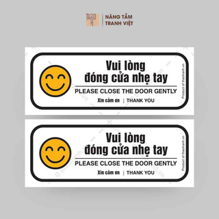 Biển báo decal Nhắc Nhở Đóng Cửa Nhẹ Tay- bộ 2 cái - Dán Kính, Dán Cửa