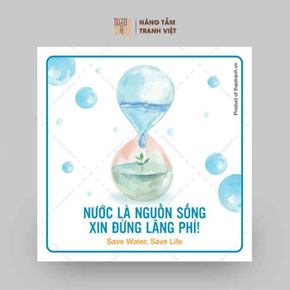 Biển Nhắc Nhở Tiết Kiệm Nước, Tắt Nước Khi Không Sử Dụng, 12x12cm, Tem Cảnh Báo - Decal - Sticker Trang Trí